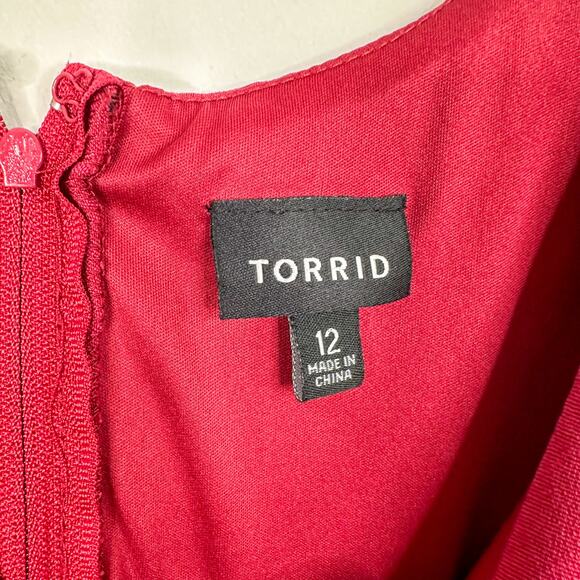 Torrid Dark Pink Heavyweight Scoop Neck Pleated Full Circle Skirt Dress - Picture 3 of 7